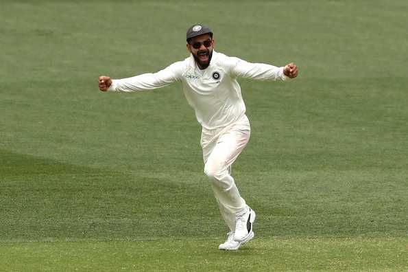 Virat Kohli celebrating a rare overseas series-opening win