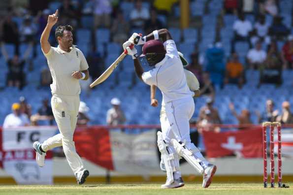 Anderson picked three wickets as Windies slipped to 35 for 4. Anderson picked three wickets as Windies slipped to 35 for 4.