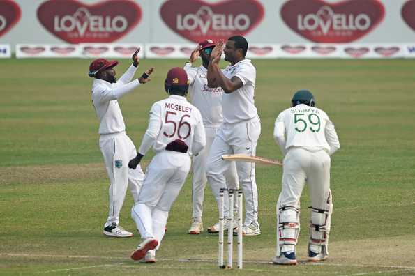 Bangladesh were reduced to 71/4 inside 16 overs, in reply to West Indies' 409 in the first innings. Bangladesh were reduced to 71/4 inside 16 overs, in reply to West Indies' 409 in the first innings.