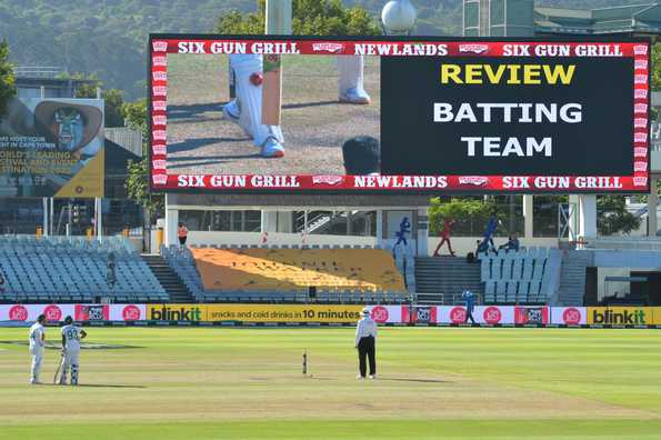 Several Indian players were heard criticising the DRS and the host broadcaster following Elgar's successful review Several Indian players were heard criticising the DRS and the host broadcaster following Elgar's successful review