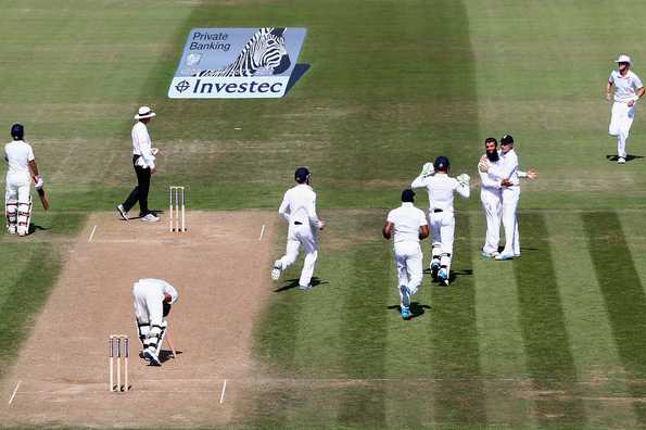 Moeen Ali (3R) of England celebrates capturing the wicket of Rohit Sharma of India caught by Stuart Broad (R) during day three of the 3rd Investec Test match between England and India at the Ageas Bowl at Ageas Bowl on July 29, 2014 in Southampton, England. Moeen Ali (3R) of England celebrates capturing the wicket of Rohit Sharma of India caught by Stuart Broad (R) during day three of the 3rd Investec Test match between England and India at the Ageas Bowl at Ageas Bowl on July 29, 2014 in Southampton, England.