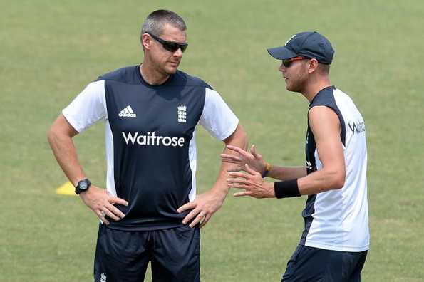 England coach Ashley Giles with Stuart Broad ahead of the match. England coach Ashley Giles with Stuart Broad ahead of the match.