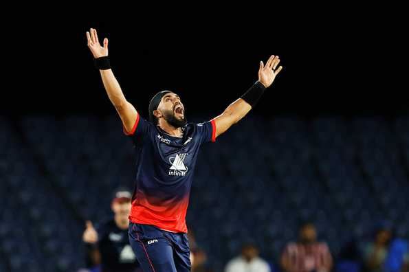 Jasdeep Singh lets out a loud roar after picking up the wicket of Kieron Pollard Jasdeep Singh lets out a loud roar after picking up the wicket of Kieron Pollard