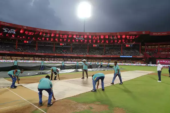 Not even a single ball was bowled at the Chinnaswamy Stadium due to persistent rain Not even a single ball was bowled at the Chinnaswamy Stadium due to persistent rain