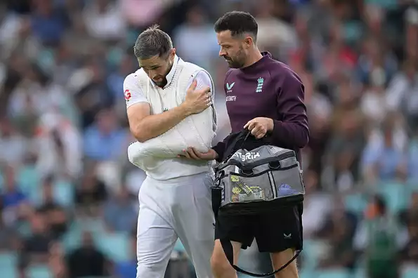 Chris Woakes dislocated his shoulder while fielding on the opening day of the Oval Test