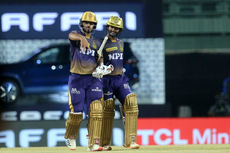 Rana's partnerships with Gill and Tripathi gave KKR a solid start in their 2021 season opener. Rana's partnerships with Gill and Tripathi gave KKR a solid start in their 2021 season opener.